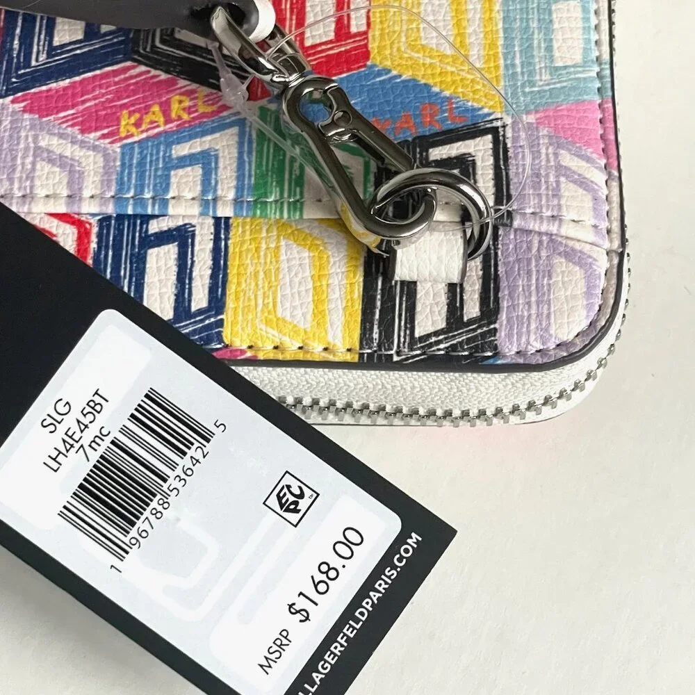 Karl Lagerfeld Paris Maybelle Crossbody Wallet Art Deco Logo White